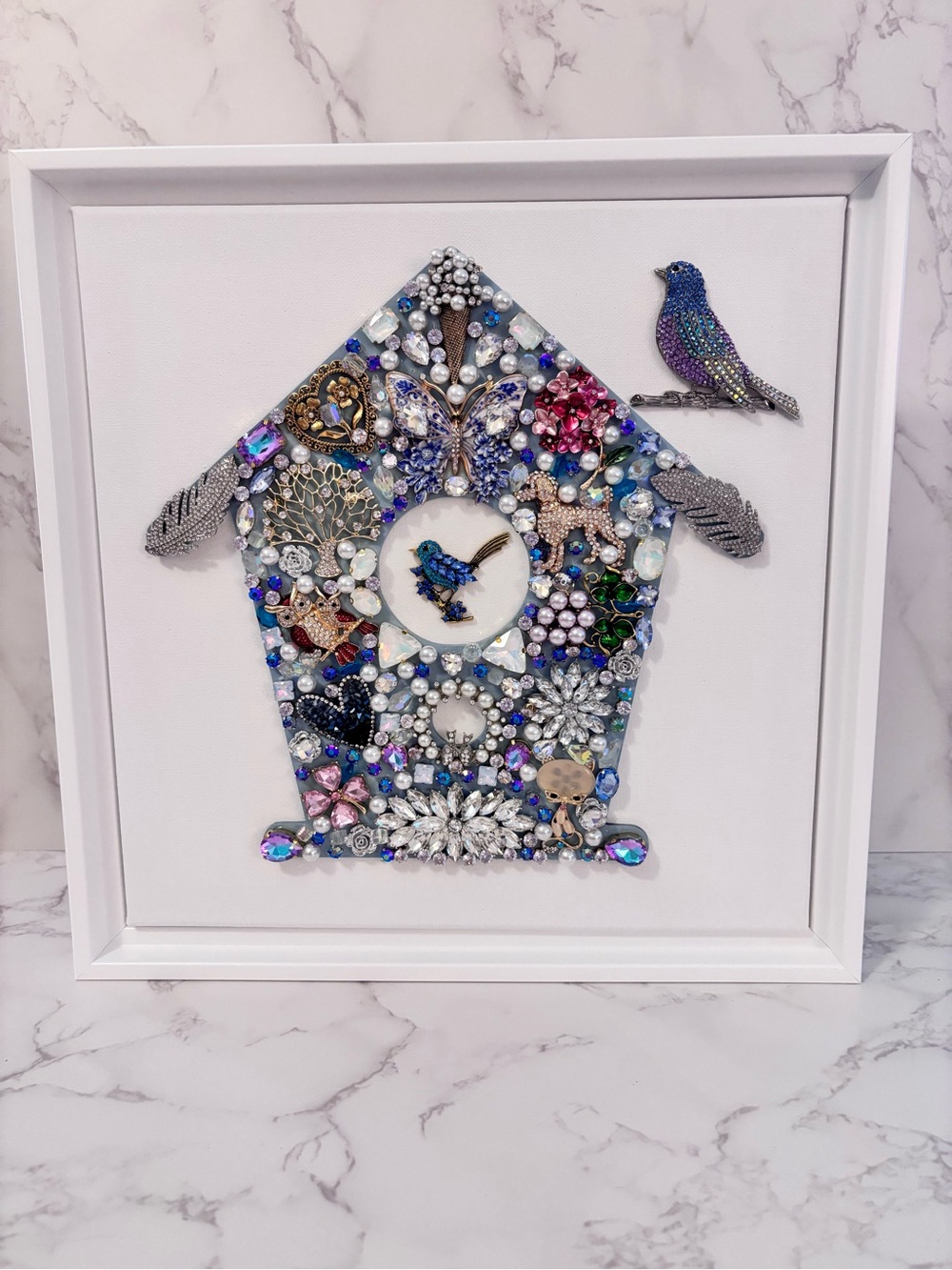 12x12 Embellished Blue Birdhouse Wall Art - Decorative Home Wall Decor